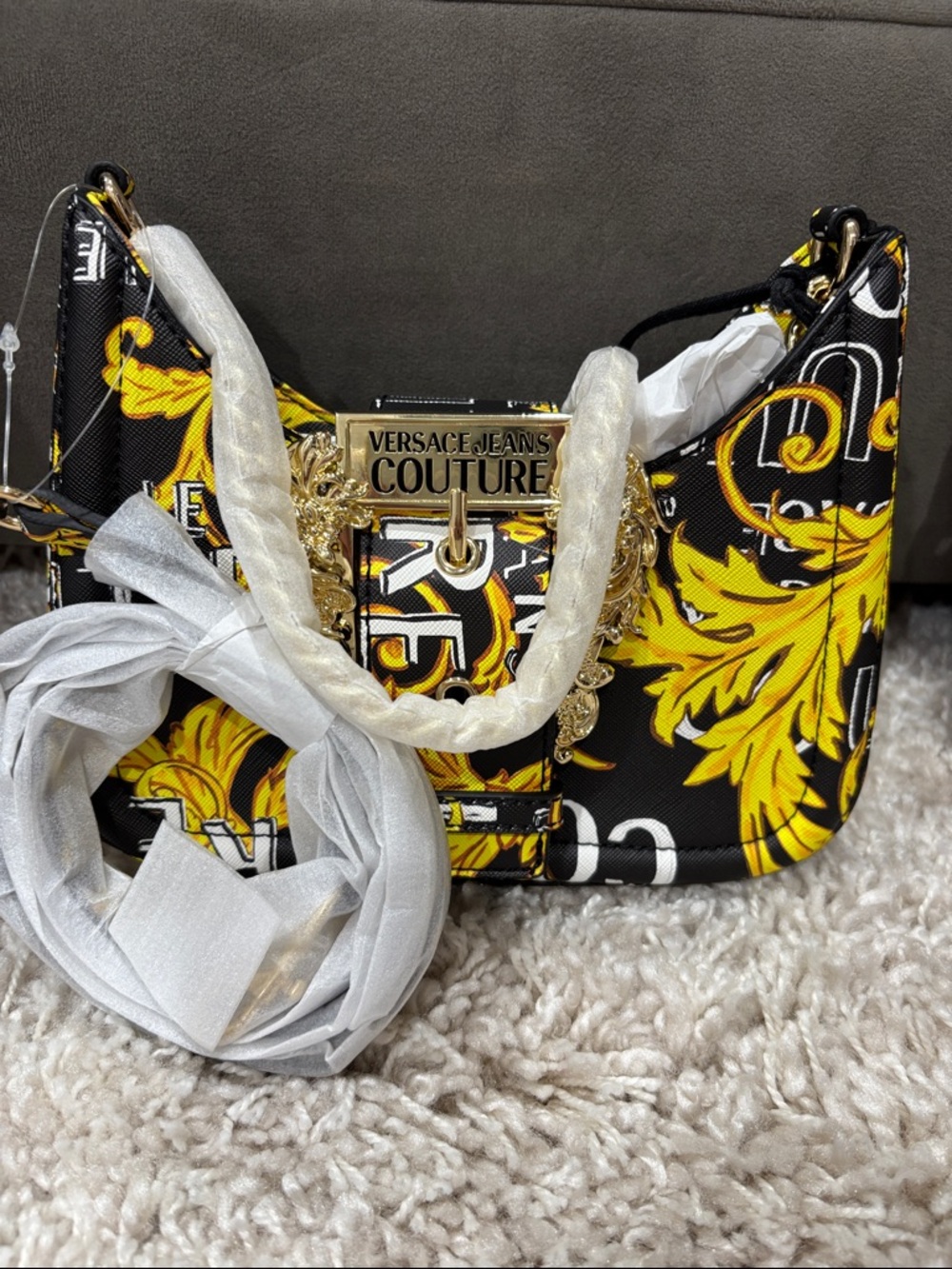 NWT Versace Jeans Couture Black & Yellow Barocco Logo Shoulder Bag
*ON SALE**